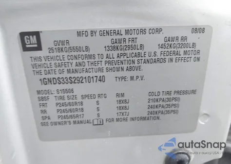 2009 Chevrolet Trailblazer Lt из США, поврежденный, VIN 1GNDS33S292101740